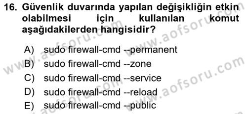 Unix Sistem Yönetimi Dersi 2024 - 2025 Yılı (Final) Dönem Sonu Sınav Soruları 16. Soru
