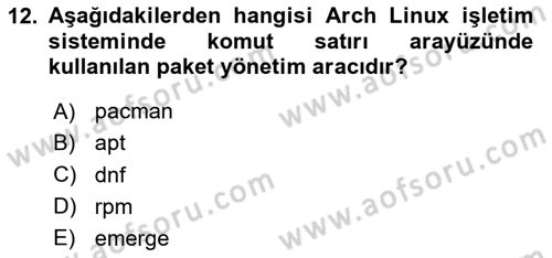 Unix Sistem Yönetimi Dersi 2024 - 2025 Yılı Yaz Okulu Sınav Soruları 12. Soru