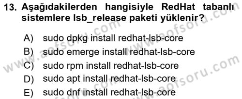Unix Sistem Yönetimi Dersi 2024 - 2025 Yılı Yaz Okulu Sınav Soruları 13. Soru