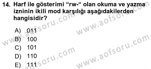 Unix Sistem Yönetimi Dersi 2024 - 2025 Yılı Yaz Okulu Sınav Soruları 14. Soru