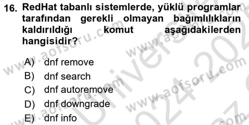 Unix Sistem Yönetimi Dersi 2024 - 2025 Yılı Yaz Okulu Sınav Soruları 16. Soru