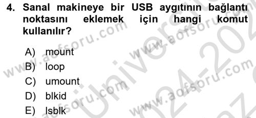 Unix Sistem Yönetimi Dersi 2024 - 2025 Yılı Yaz Okulu Sınav Soruları 4. Soru