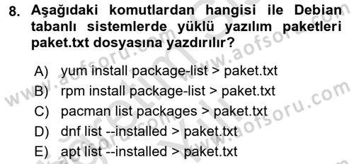 Unix Sistem Yönetimi Dersi 2024 - 2025 Yılı Yaz Okulu Sınav Soruları 8. Soru