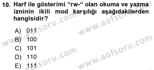 Unix Sistem Yönetimi Dersi 2025 - 2026 Yılı (Final) Dönem Sonu Sınav Soruları 10. Soru