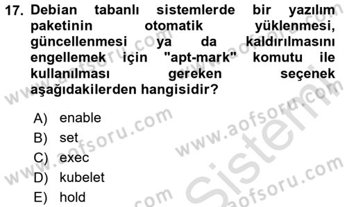 Unix Sistem Yönetimi Dersi 2025 - 2026 Yılı (Final) Dönem Sonu Sınav Soruları 17. Soru