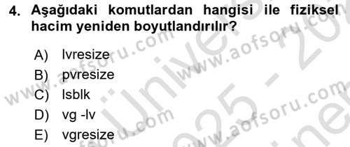 Unix Sistem Yönetimi Dersi 2025 - 2026 Yılı (Final) Dönem Sonu Sınav Soruları 4. Soru