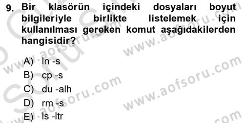 Unix Sistem Yönetimi Dersi 2025 - 2026 Yılı (Final) Dönem Sonu Sınav Soruları 9. Soru