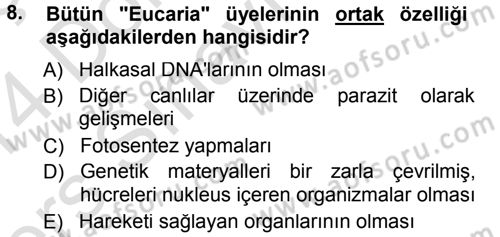 Genel Biyoloji 1 Dersi 2013 - 2014 Yılı Tek Ders Sınavı 8. Soru