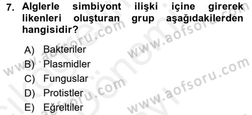 Genel Biyoloji 1 Dersi 2016 - 2017 Yılı (Final) Dönem Sonu Sınavı 7. Soru