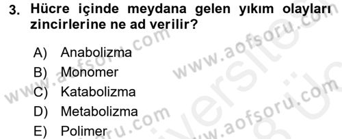 Genel Biyoloji 1 Dersi 2017 - 2018 Yılı 3 Ders Sınavı 3. Soru