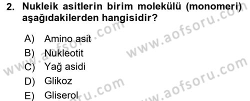 Genel Biyoloji 1 Dersi 2017 - 2018 Yılı (Vize) Ara Sınavı 2. Soru