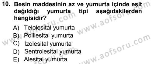 Genel Biyoloji 2 Dersi 2012 - 2013 Yılı (Vize) Ara Sınavı 10. Soru