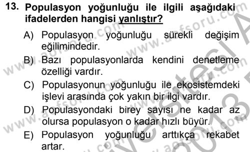 Genel Biyoloji 2 Dersi 2012 - 2013 Yılı (Final) Dönem Sonu Sınav Soruları 13. Soru
