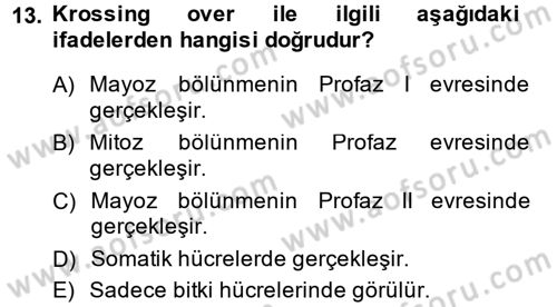 Genel Biyoloji 2 Dersi 2013 - 2014 Yılı (Vize) Ara Sınavı 13. Soru