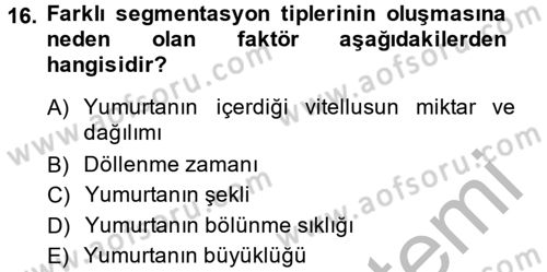 Genel Biyoloji 2 Dersi 2014 - 2015 Yılı (Vize) Ara Sınavı 16. Soru