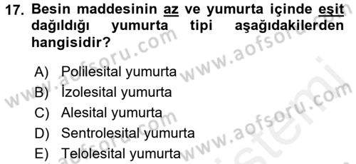 Genel Biyoloji 2 Dersi 2015 - 2016 Yılı (Vize) Ara Sınavı 17. Soru