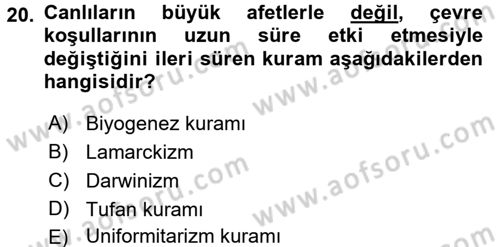 Genel Biyoloji 2 Dersi 2015 - 2016 Yılı (Final) Dönem Sonu Sınavı 20. Soru