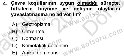 Genel Biyoloji 2 Dersi 2015 - 2016 Yılı (Final) Dönem Sonu Sınavı 4. Soru