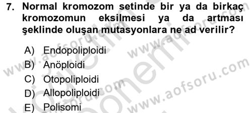 Genel Biyoloji 2 Dersi 2015 - 2016 Yılı (Final) Dönem Sonu Sınavı 7. Soru