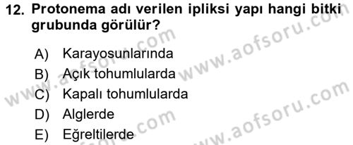 Genel Biyoloji 2 Dersi 2016 - 2017 Yılı (Vize) Ara Sınavı 12. Soru