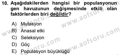 Genel Biyoloji 2 Dersi 2017 - 2018 Yılı 3 Ders Sınavı 10. Soru