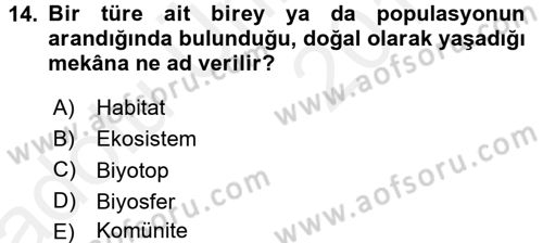 Genel Biyoloji 2 Dersi 2017 - 2018 Yılı 3 Ders Sınavı 14. Soru