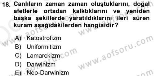 Genel Biyoloji 2 Dersi 2017 - 2018 Yılı 3 Ders Sınavı 18. Soru