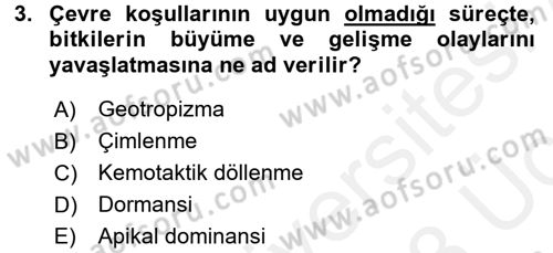 Genel Biyoloji 2 Dersi 2017 - 2018 Yılı 3 Ders Sınavı 3. Soru