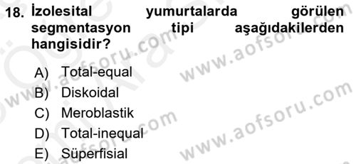 Genel Biyoloji 2 Dersi 2017 - 2018 Yılı (Vize) Ara Sınavı 18. Soru