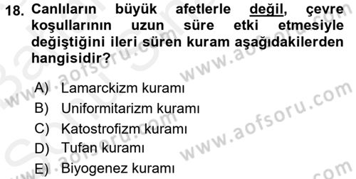 Genel Biyoloji 2 Dersi 2017 - 2018 Yılı (Final) Dönem Sonu Sınavı 18. Soru