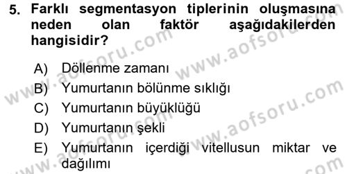 Genel Biyoloji 2 Dersi 2017 - 2018 Yılı (Final) Dönem Sonu Sınavı 5. Soru