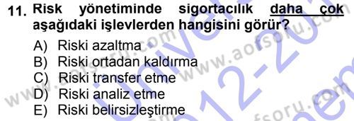 Bankacılık Ve Sigortacılığa Giriş Dersi 2012 - 2013 Yılı (Final) Dönem Sonu Sınav Soruları 11. Soru