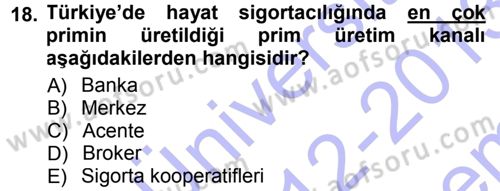 Bankacılık Ve Sigortacılığa Giriş Dersi 2012 - 2013 Yılı (Final) Dönem Sonu Sınav Soruları 18. Soru