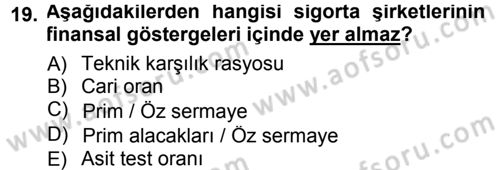 Bankacılık Ve Sigortacılığa Giriş Dersi 2012 - 2013 Yılı (Final) Dönem Sonu Sınav Soruları 19. Soru