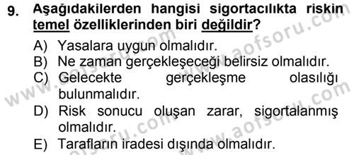 Bankacılık Ve Sigortacılığa Giriş Dersi 2012 - 2013 Yılı (Final) Dönem Sonu Sınav Soruları 9. Soru