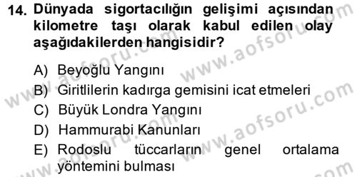 Bankacılık Ve Sigortacılığa Giriş Dersi 2013 - 2014 Yılı (Final) Dönem Sonu Sınav Soruları 14. Soru