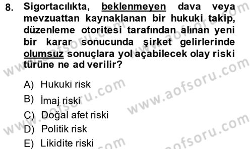 Bankacılık Ve Sigortacılığa Giriş Dersi 2013 - 2014 Yılı (Final) Dönem Sonu Sınav Soruları 8. Soru