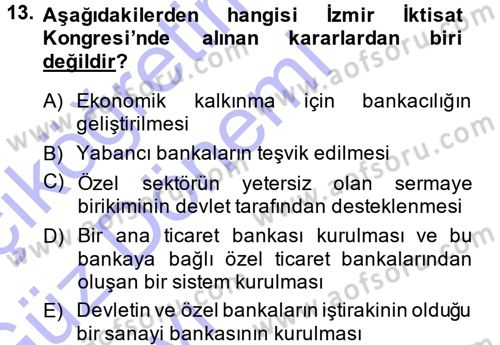 Bankacılık Ve Sigortacılığa Giriş Dersi Ara Sınavı Deneme Sınav Soruları 13. Soru