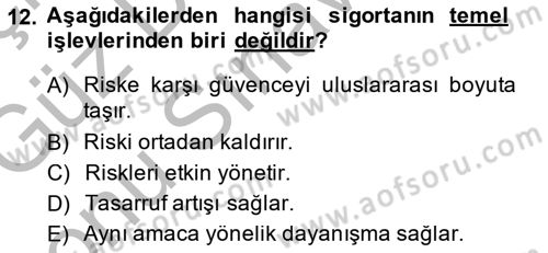 Bankacılık Ve Sigortacılığa Giriş Dersi 2014 - 2015 Yılı (Final) Dönem Sonu Sınav Soruları 12. Soru