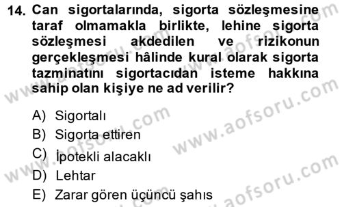 Bankacılık Ve Sigortacılığa Giriş Dersi 2014 - 2015 Yılı (Final) Dönem Sonu Sınav Soruları 14. Soru