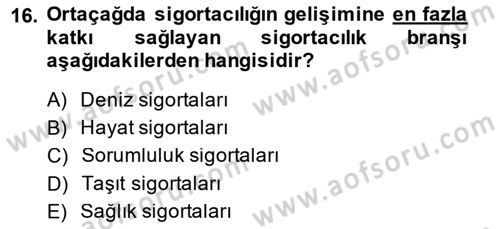 Bankacılık Ve Sigortacılığa Giriş Dersi 2014 - 2015 Yılı (Final) Dönem Sonu Sınav Soruları 16. Soru