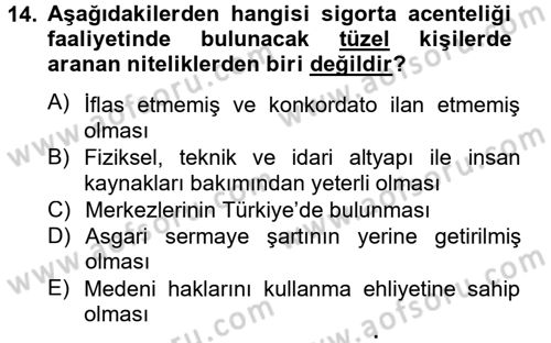 Bankacılık Ve Sigortacılığa Giriş Dersi 2014 - 2015 Yılı Tek Ders Sınav Soruları 14. Soru