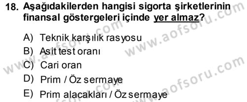 Bankacılık Ve Sigortacılığa Giriş Dersi 2014 - 2015 Yılı Tek Ders Sınav Soruları 18. Soru