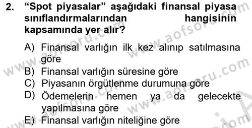 Bankacılık Ve Sigortacılığa Giriş Dersi 2014 - 2015 Yılı Tek Ders Sınav Soruları 2. Soru