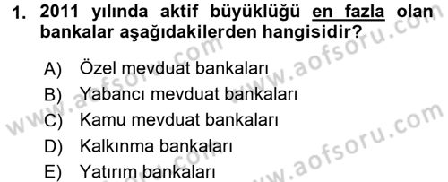 Bankacılık Ve Sigortacılığa Giriş Dersi 2015 - 2016 Yılı (Final) Dönem Sonu Sınav Soruları 1. Soru