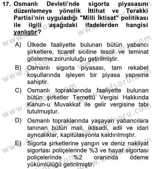 Bankacılık Ve Sigortacılığa Giriş Dersi 2015 - 2016 Yılı (Final) Dönem Sonu Sınav Soruları 17. Soru