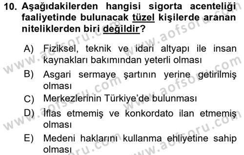 Bankacılık Ve Sigortacılığa Giriş Dersi 2015 - 2016 Yılı Tek Ders Sınav Soruları 10. Soru