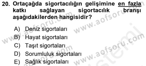 Bankacılık Ve Sigortacılığa Giriş Dersi 2015 - 2016 Yılı Tek Ders Sınav Soruları 20. Soru