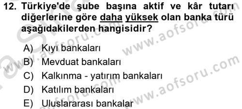 Bankacılık Ve Sigortacılığa Giriş Dersi Ara Sınavı Deneme Sınav Soruları 12. Soru