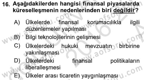 Bankacılık Ve Sigortacılığa Giriş Dersi Ara Sınavı Deneme Sınav Soruları 16. Soru